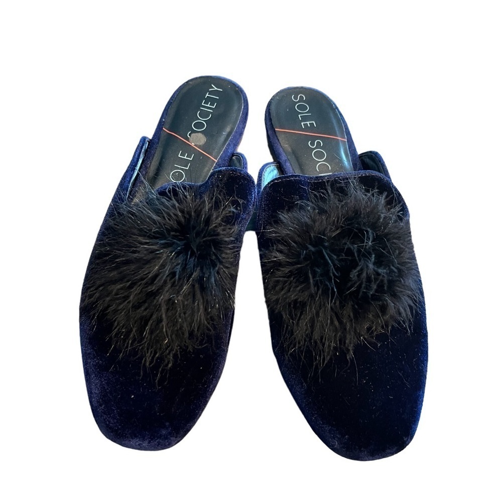 Sole Society Blue Velvet Marabous Feather Mules 9